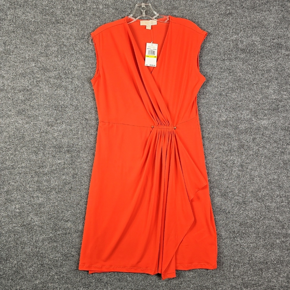 Michael Kors Sleeveless V-Neck Coral Red Gold Hardware Women's Dress MSRP $120